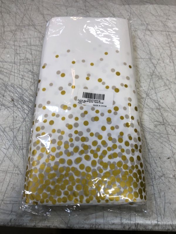 Photo 2 of 8 Pack Disposable Tablecloth 54" X 108" Rectangular Table Cover Gold Dot White Table Cloths Waterproof Parties Tablecloths for Indoor or Outdoor Events, BBQ, Party, Wedding, Graduation, Thanksgiving