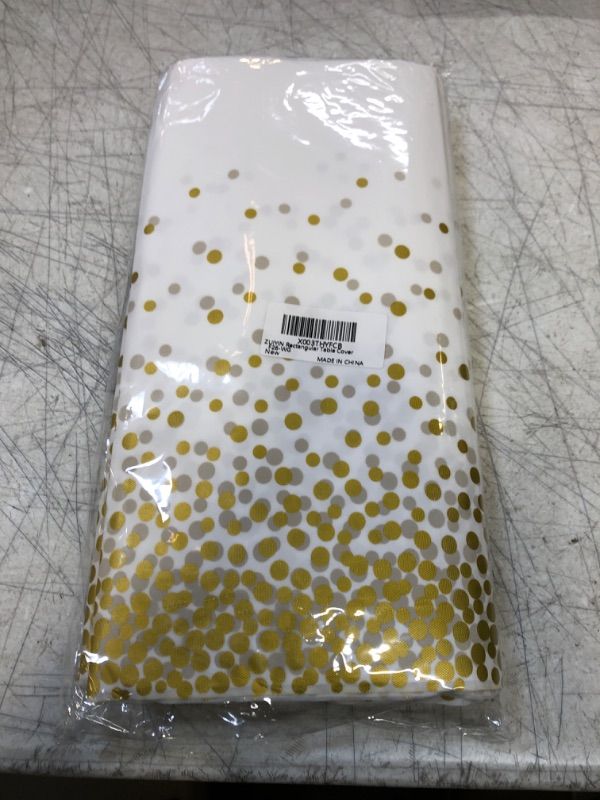 Photo 1 of 8 Pack Disposable Tablecloth 54" X 108" Rectangular Table Cover Gold Dot White Table Cloths Waterproof Parties Tablecloths for Indoor or Outdoor Events, BBQ, Party, Wedding, Graduation, Thanksgiving