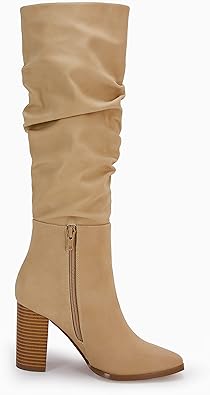 Photo 1 of 8---Coutgo Womens Faux Suede Knee High Boots Side Zipper Chunky Heel Stretch Winter Boots
