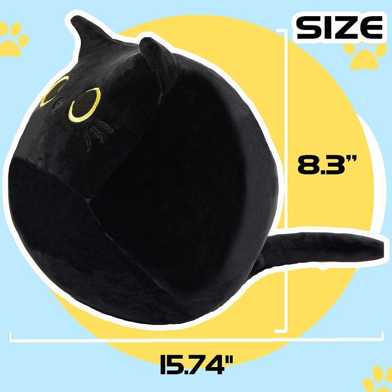 Photo 2 of Cat Stuffed Animals Black Plush,Fat Cat Kawaii Pillow Stuff,Soft Funny Cute Plushies Lumbar Back Cushion Decoration for Kids Home Decor Gift Boys Girls Birthday Valentines Christmas