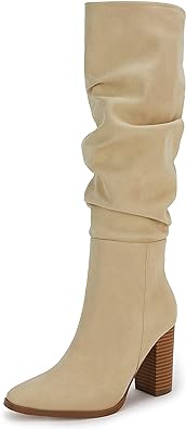 Photo 1 of 7.5---Coutgo Womens Faux Suede Knee High Boots Side Zipper Chunky Heel Stretch Winter Boots
