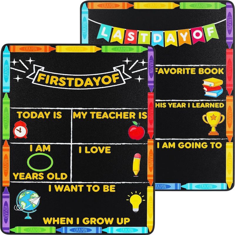 Photo 3 of 1pc---First Day of School Board Sign, Back to School Chalkboard Sign Supplies, My First and Last Day of School Sign Board, 1st Day of School Chalkboard Sign for Kids First Day of Kindergarten Preschool Sign 1 Pack First and Last Day of School Chalkboard