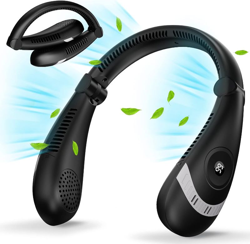 Photo 1 of dolond Neck Fan, Portable Foldable Bladeless Neck Fans, Intelligent LED Digital Display, 3 Speeds Adjustable, 4000 mAh Rechargeable Battery, Neck Fan air Conditioner for Travel Essentials (Black)