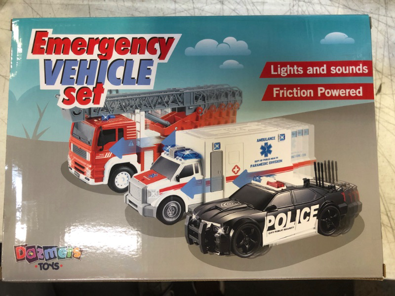 Photo 2 of Friction Powered City Hero Play Set Including Fire Engine Truck, Ambulance, Police Car for Kids, Boys and Girls - 3-Pack Emergency Vehicles with Light and Sound