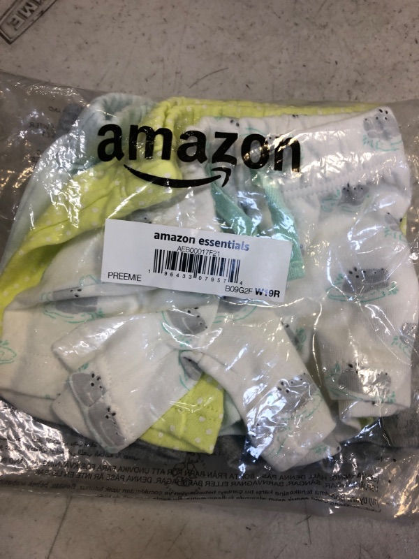 Photo 2 of Amazon Essentials Unisex Babies' Cotton Pull-On Shorts, Multipacks 4 Grey Heather/Ivory Hippos/Mint Green Dots/Pale Aqua Blue Preemie
