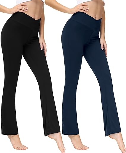 Photo 1 of 2 Pack Women Flare Yoga Pants Bootcut Flare Leggings High Waisted Flare Leggings Workout Flare Pants Long Leg Bootleg Pants MEDIUM