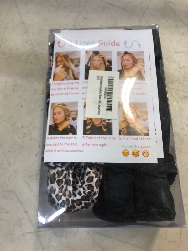 Photo 2 of 2 Pack Heatless Curling Rod Headband Heatless Hair Curler for Long Hair No Heat Silk Curling Set for Sleep in Overnight Soft Rubber Hair Rollers for Women?Black+Leopard print?