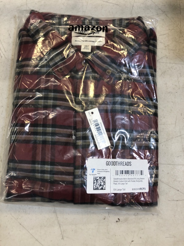 Photo 1 of Goodthreads Men's XXL Standard fit Long Sleeve Stretch Shirt with Pocket Medium Tall Burgundy Plaid