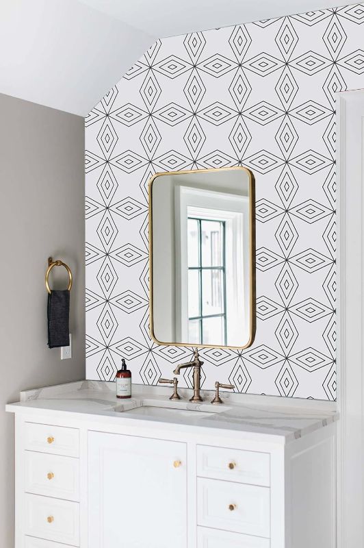Photo 1 of [LOT OF 5] Heroad Brand 15.5"x118" Geometric Peel and Stick Wallpaper White Geometric Wallpaper Removable Wallpaper Thicken Self-Adhesive Contact Paper for Cabinets Modern Waterproof Wall Paper for Walls
