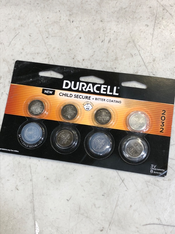 Photo 2 of Duracell CR2032 3V Lithium Battery, Child Safety Features, 8 Count Pack, Lithium Coin Battery for Key Fob, Car Remote, Glucose Monitor, CR Lithium 3 Volt Cell 8 Count (Pack of 1) 8 Count