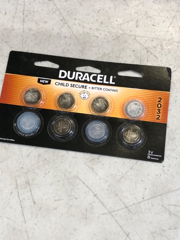 Photo 2 of Duracell CR2032 3V Lithium Battery, Child Safety Features, 8 Count Pack, Lithium Coin Battery for Key Fob, Car Remote, Glucose Monitor, CR Lithium 3 Volt Cell 8 Count (Pack of 1) 8 Count