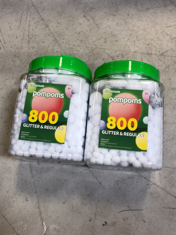 Photo 2 of [LOT OF 2] Eppingwin 800pcs White Pom Poms, Regular & Sparkly Pompoms, Assorted Size & Color Pom Poms, Glitter Pom Pom Balls for Arts, Crafts and DIY Projects(White) Assorted Size White