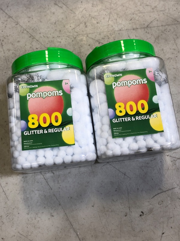 Photo 2 of [LOT OF 2] Eppingwin 800pcs White Pom Poms, Regular & Sparkly Pompoms, Assorted Size & Color Pom Poms, Glitter Pom Pom Balls for Arts, Crafts and DIY Projects(White) Assorted Size White