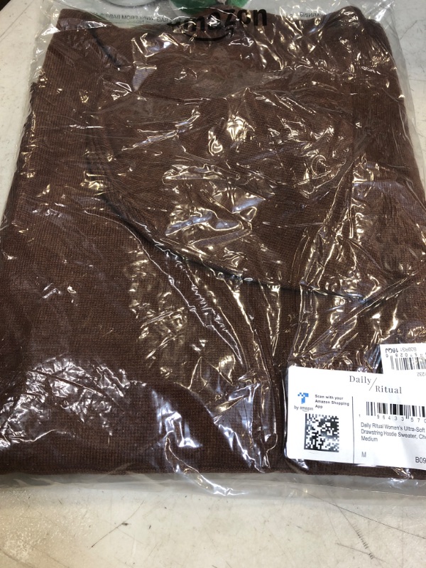 Photo 1 of Daily Ritual Women's Ultra-Soft Milano Stitch Drawstring Hoodie Sweater Medium Chocolate Heather
