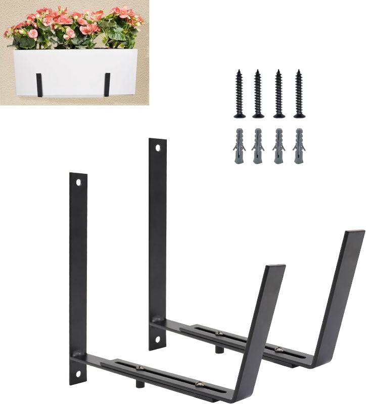 Photo 1 of  Adjustable Window Box Brackets,2 Pack Planter Box Bracket?Heavy Duty Wall Mount Brackets,Window Boxes Planters Brackets,(6 to 12 Inches) Adjustable Flower Box Holder for Balcony