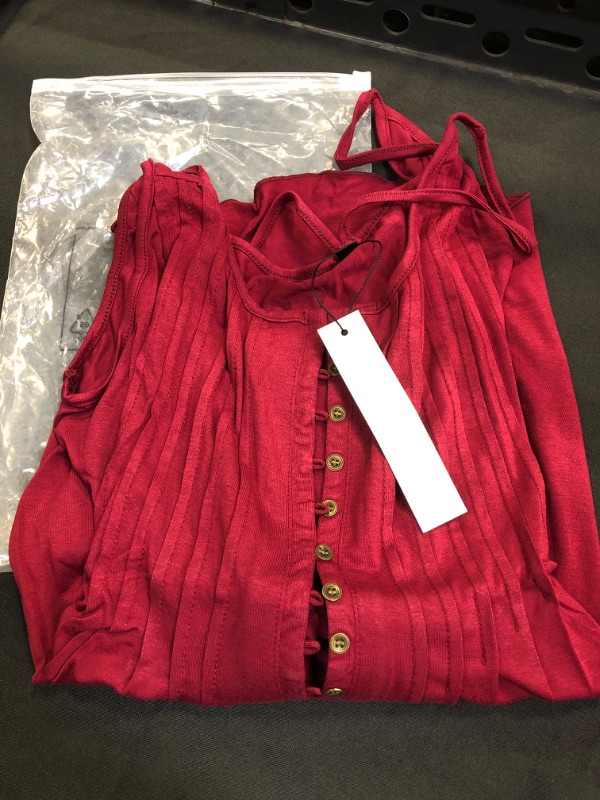 Photo 2 of J.Corrine Women's Strappy Tank Tops Henley Button Down Pleated Front Sleeveless Peasant Blouses Tunic Shirts   XL BURGUNDY