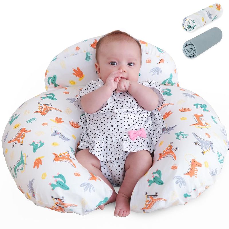 Photo 1 of  Nursing Pillow for Breastfeeding with Two Removable Cotton Covers,Plus Size Ergonomic Breastfeeding Pillows,More Support for Mom and Baby,Machine Washable,White & Blue