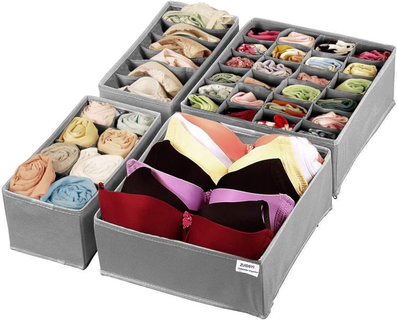 Photo 1 of 
ZUIDSYI 4 Pack Sock Underwear Drawer Organizer Dividers, Foldable Fabric Dresser Closet Organizers Box and Storage Bins for Clothing Bras Lingerie Undies Socks Undies Scarf Ties Belt