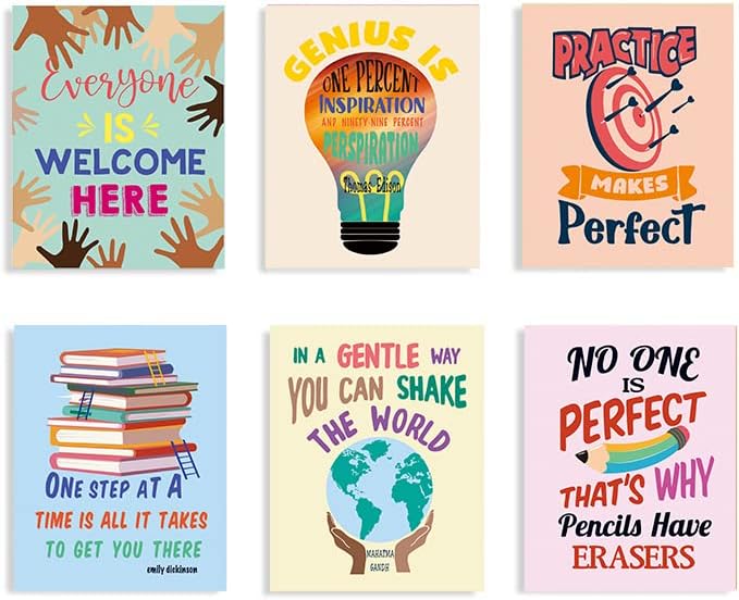 Photo 1 of Growth Mindset Posters - Classroom Motivational Poster -Positive Classroom Decor - Growth Mindset Posters for Middle and High School Classroom Decorations. For Classroom,Nursery Decor,Set of 6 (8"X10", No Frame