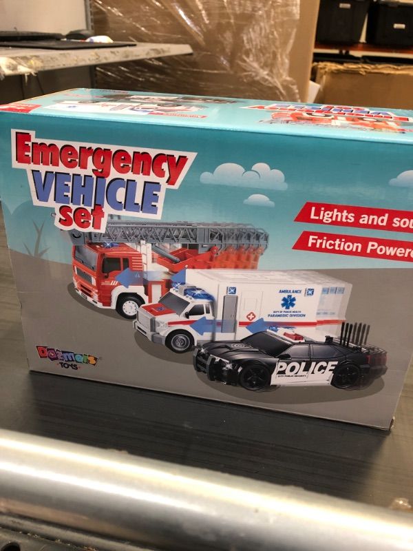 Photo 2 of Friction Powered City Hero Play Set Including Fire Engine Truck, Ambulance, Police Car for Kids, Boys and Girls - 3-Pack Emergency Vehicles with Light and Sound