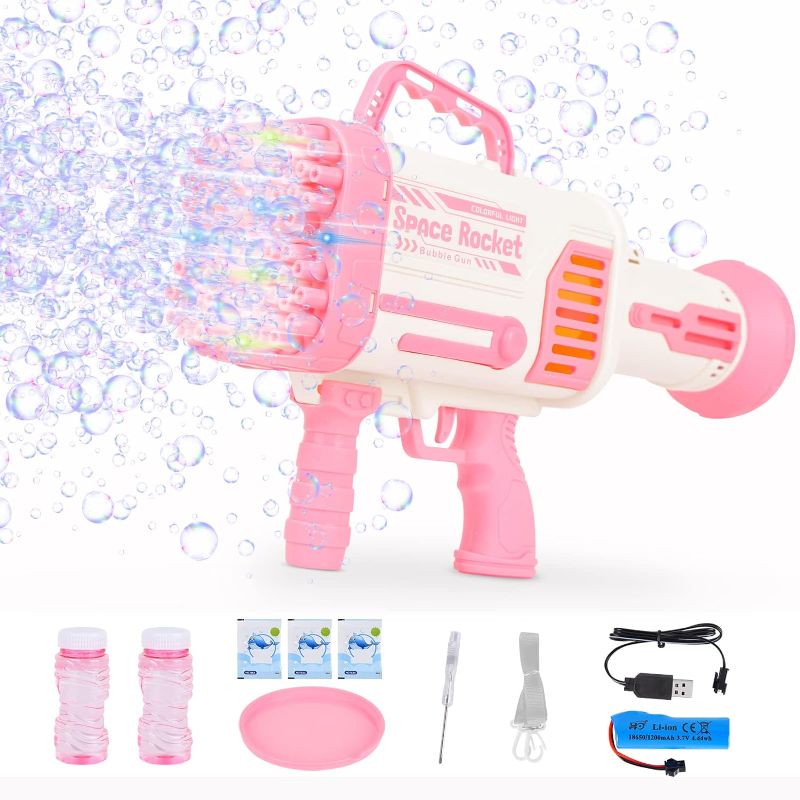 Photo 1 of Bubble Machine Gun,64 Holes Giant Bubble Guns with Colorful Lights,Rocket Launcher Bubble Blower for Adults Kids,Bubble Maker Toy Gifts for Girl Boy Outdoor Indoor Birthday Wedding