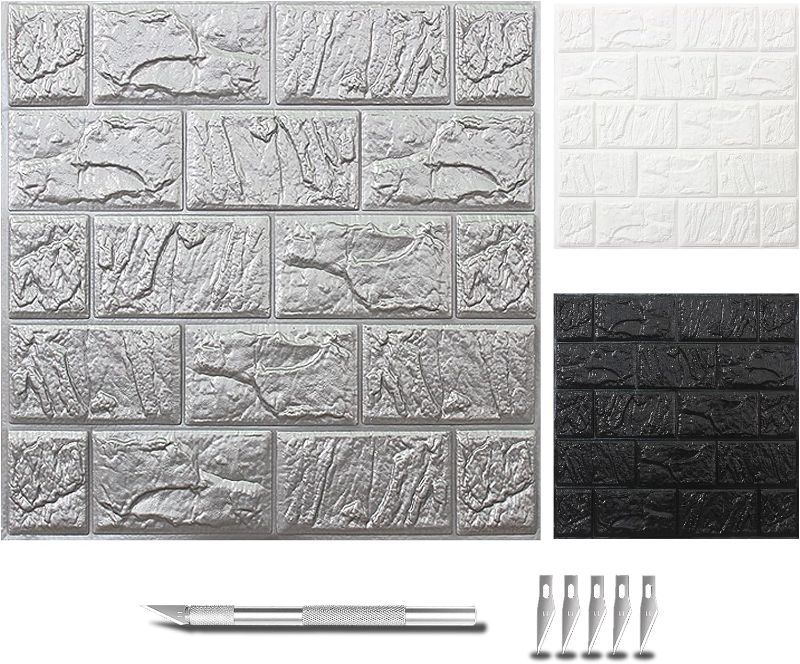 Photo 1 of 10 Pcs 3D Brick Peel and Stick Wallpaper, 3D Wall Panels Self Adhesive, Removable Wallpaper Waterproof PE Foam Paintable,for Bedroom/Living Room/Kitchen and  2 PACK - SEE 2ND PHOTO