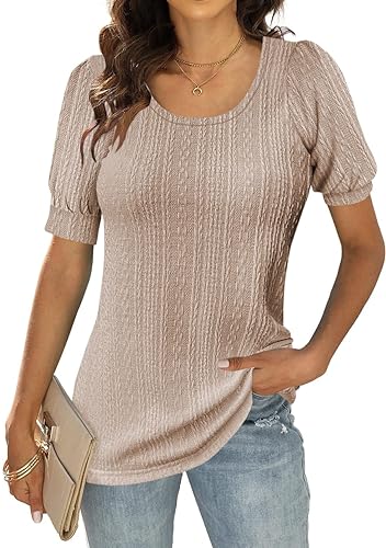 Photo 1 of Danedvi Women Round Neck Short Puff Sleeve T-Shirt Summer Casual Tunic Tops  XXL