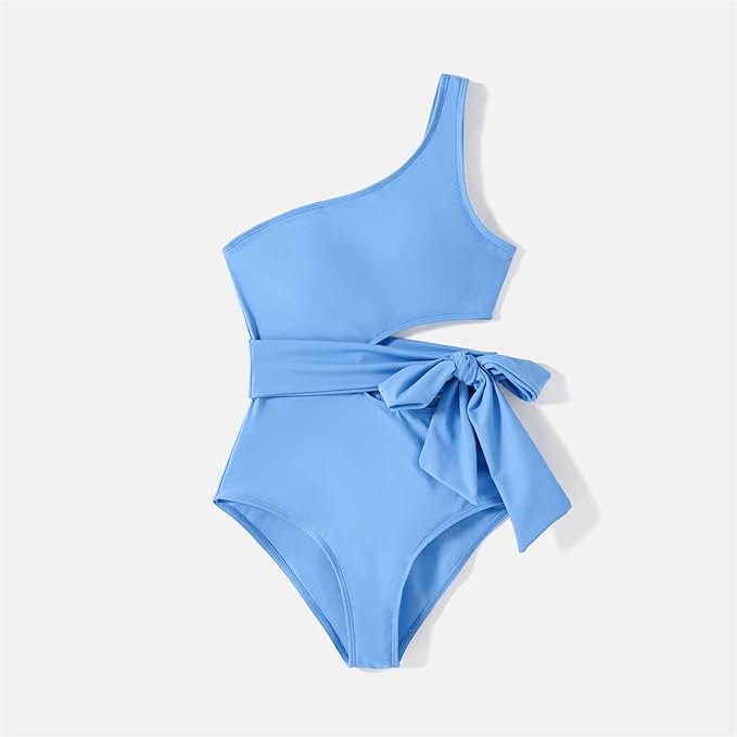 Photo 1 of  One Shoulder Cutout Colorblock Bathing Suits One Piece Swimwear Sets Women X-Large Blue