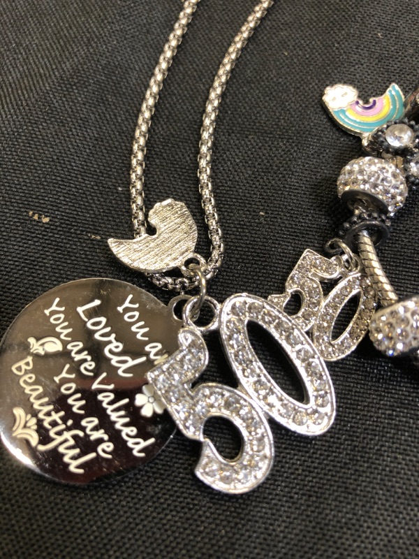 Photo 1 of birthday gift set womens charm bracelet and necklace 50th bday