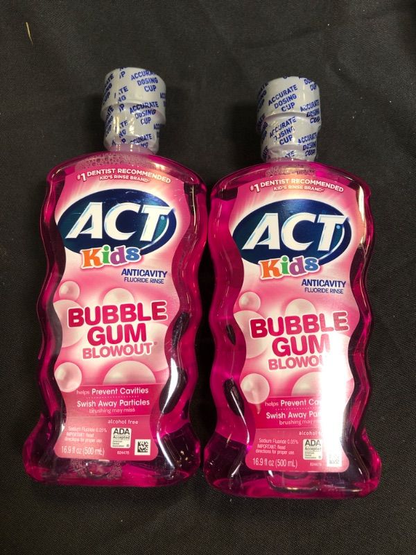 Photo 2 of ACT Kids Anticavity Fluoride Rinse Bubble Gum Blowout 16.9 fl. oz. Accurate Dosing Cup, Alcohol Free  2 pcs