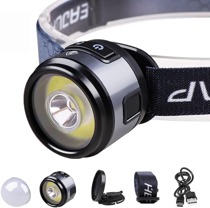 Photo 1 of APOAPP Headlamp Rechargeable Headlight Portable Ultra Light Headlight, Multifunctional Main Light 3 Modes cob 4 Modes for Outdoor Running, Hunting, Hiking, Camping Equipment