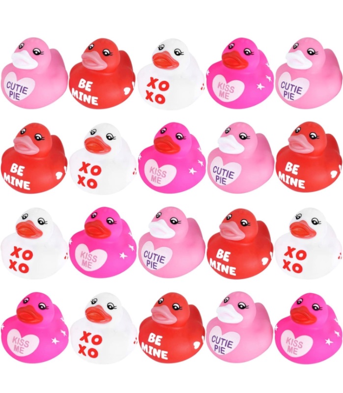 Photo 1 of 40 Pcs Valentine Rubber Duckies Valentine's Day Heart Ducks Small Tiny Rubber Ducks for Kids Valentine's Day Toys Gift Valentines School Classroom Exchange Gift Valentines Party Favors Giveaways