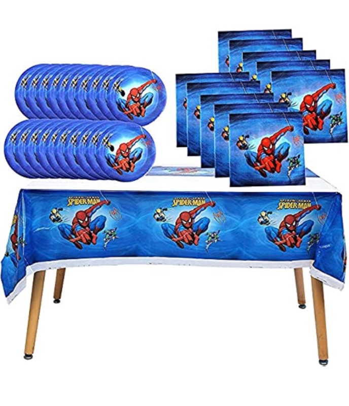Photo 1 of 41 pcs Spiderman-Themed Party Supplies, 20 Plates, 20 Napkins and 1 Tablecloth, Spiderman Birthday Party Decorations for Boys and Girls 4 Pack