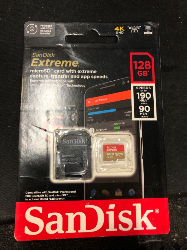 Photo 2 of SanDisk 128GB Extreme microSDXC UHS-I Memory Card with Adapter - C10, U3, V30, 4K, 5K, A2, Micro SD Card - SDSQXAA-128G-GN6MA & MobileMate USB 3.0 microSD Card Reader- SDDR-B531-GN6NN