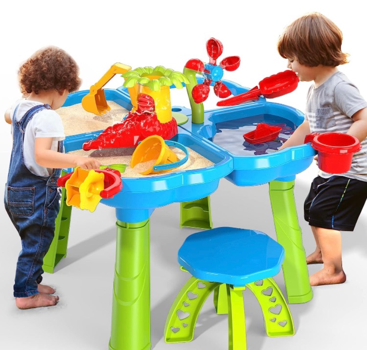 Photo 1 of TEMI 4-in-1 Sand Water Table, 32PCS Sandbox Table Kids Activity Sensory Play Table Summer Outdoor Toys for Toddler Boys Girls