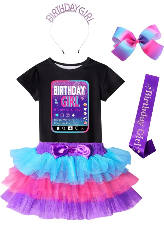 Photo 1 of Birthday Girls Musical Outfit Set Tutu Skirt Dress, Birthday Girl Shirt, Hair Bow & Satin Sash 11