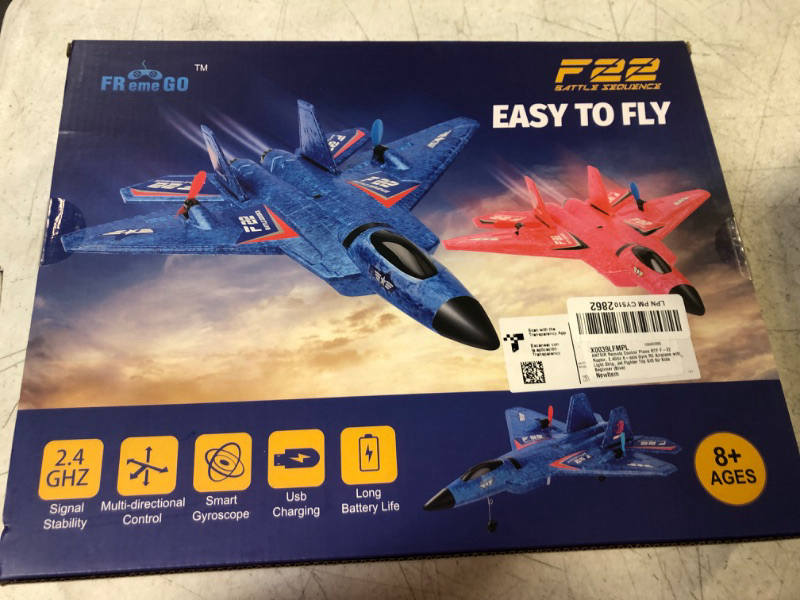 Photo 2 of ANTSIR Remote Control Plane RTF F-22 Raptor, 2.4Ghz 6-axis Gyro RC Airplane with Light Strip, Jet Fighter Toy Gift for Kids Beginner (Blue)