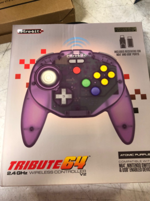 Photo 3 of Retro-Bit Tribute 64 2.4 GHz Wireless Controller V2 for Nintendo 64 (N64), Switch Online, PC, MacOS, RetroPie, Raspberry Pi and Other USB Devices (Atomic Purple)