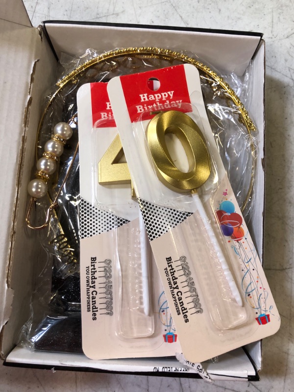 Photo 1 of 40th Birthday Decorations for Women?Gold 40 Birthday Crown Tiara ?Cake Topper, 40 & Fabulous Birthday Sash with Peal Pin and Birthday Candles Kit,40th Birthday Gifts for Women