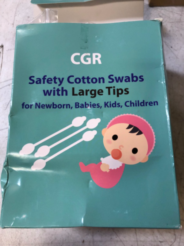 Photo 3 of 400pcs CGR Baby Safety Cotton Swabs with Large Tips for Newborn, Babies, Kids, Children, 100% Organic Cotton, White Paper Sticks, 5 Pack of 80 Swabs Total(2 Boxes and 3 Bags) 80 Count (Pack of 5)