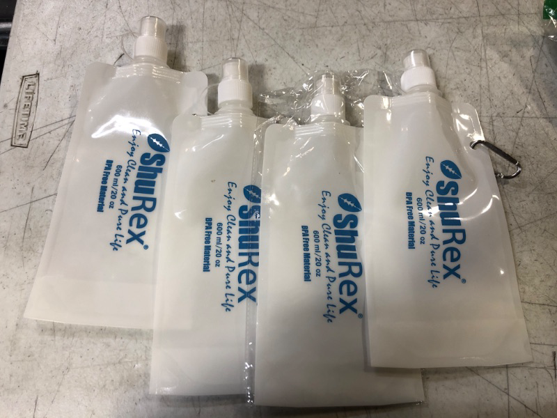Photo 1 of 4 Pack 20oz/ 600ml Collapsible Water Pouch for Filter Straw, Compatible with LifeStraw and other Water Filter Straw; Water Bag, Foldable Water Collection Bottle, Reusable, BPA-Free