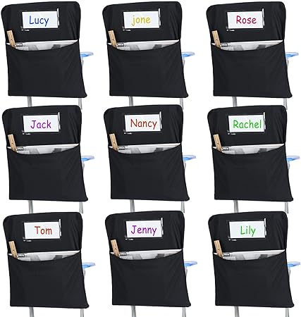 Photo 1 of 24 Pcs Small Chair Storage Pocket 14 Inch School Chair Bag Chairback Buddy Pocket Student Chair Pockets Chart Classroom Organizer with Name Tag for Keeping Student Book Table Organized 