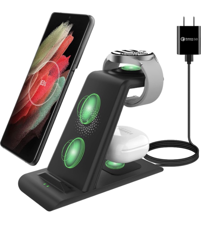 Photo 1 of Wireless Charging Station for Samsung Wireless Charger Stand Magnet Galaxy Watch 6 40/44/43/47/5 Pro/4/3 Active 2/1 Galaxy S23/S22/S21/S20/S10/e/Note 20/10/9/8/ Galaxy Buds2 Pro/Live Multiple Devices