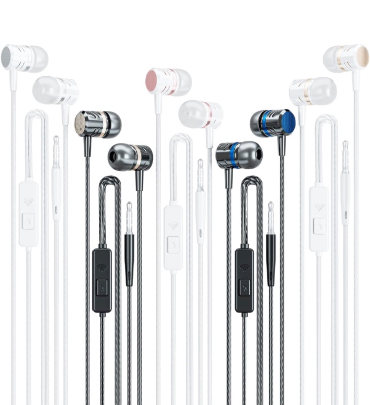 Photo 1 of Earbuds Wired with Microphone Pack of 5, Noise Isolating Wired Earbuds, Earphones with Powerful Heavy Bass Stereo, Compatible with iPhone, iPod, iPad, MP3, Samsung, and Most 3.5mm Jack