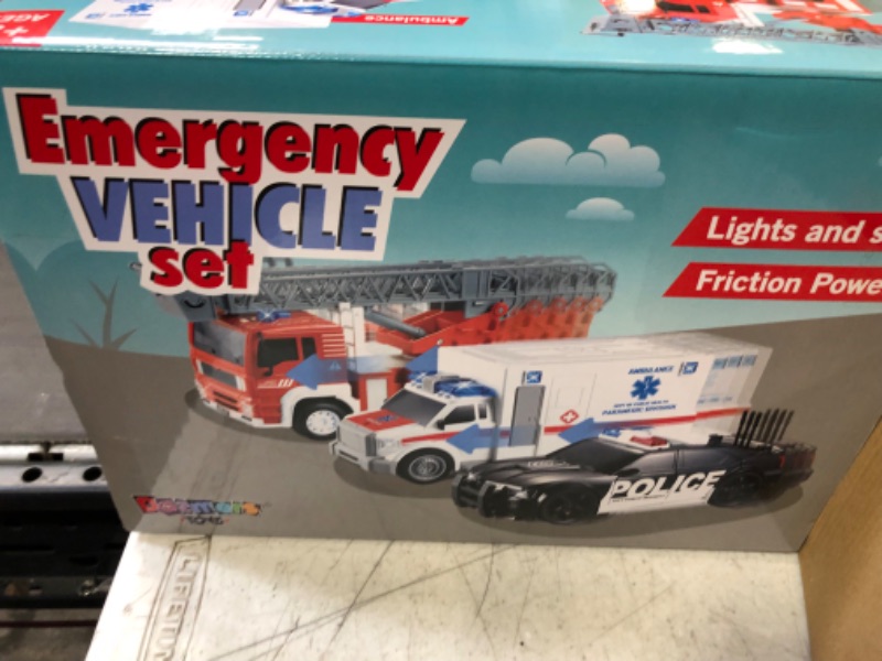 Photo 3 of Friction Powered City Hero Play Set Including Fire Engine Truck, Ambulance, Police Car for Kids, Boys and Girls - 3-Pack Emergency Vehicles with Light and Sound