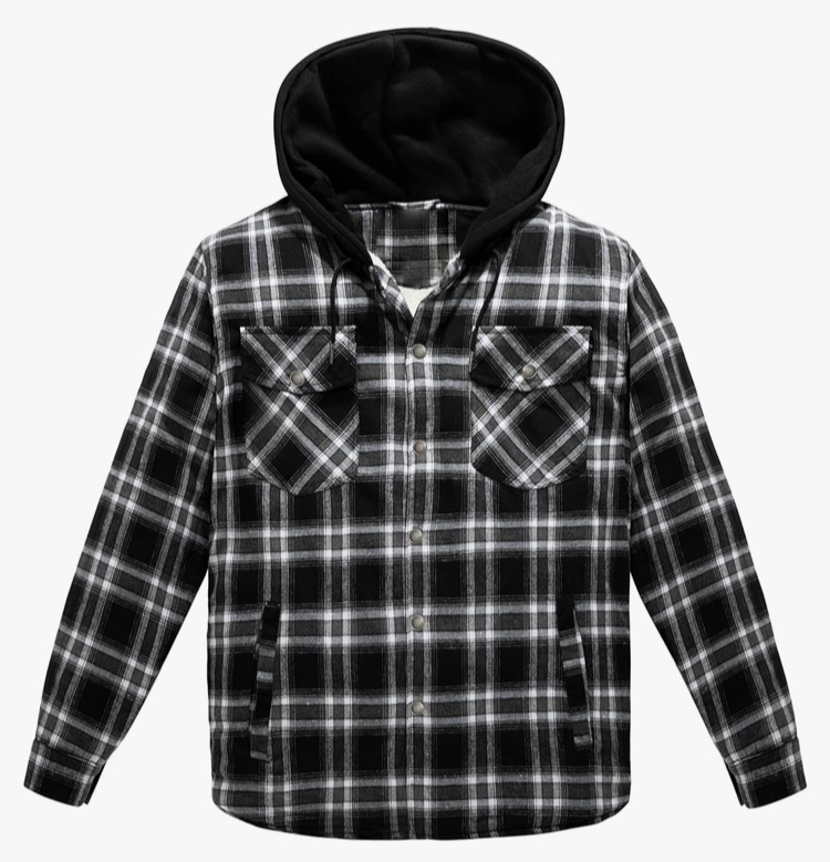 Photo 1 of Men's Long Sleeve Sherpa lined Shirt Plaid Flannel Quilted Jacket with Hood Medium