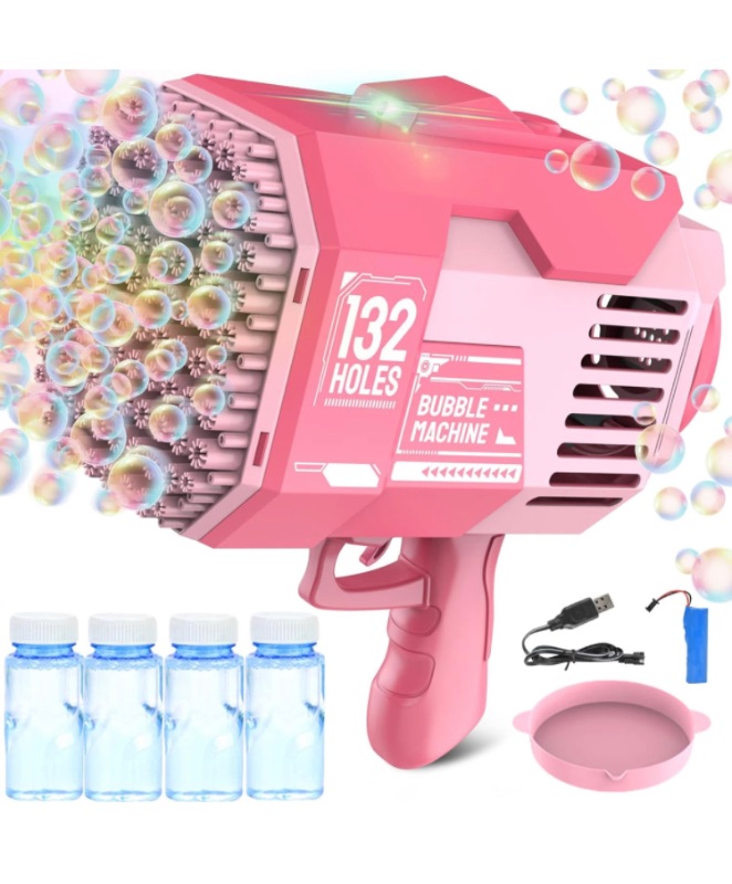 Photo 1 of 132 Hole Rocket Bubble Machine Gun - Bubble Blower Machine Colorful Light Up Bubble Gun, Bubble Maker Gun Toys for Wedding Bubbles Outdoor Indoor Birthday Party Favors Gift?Pink?