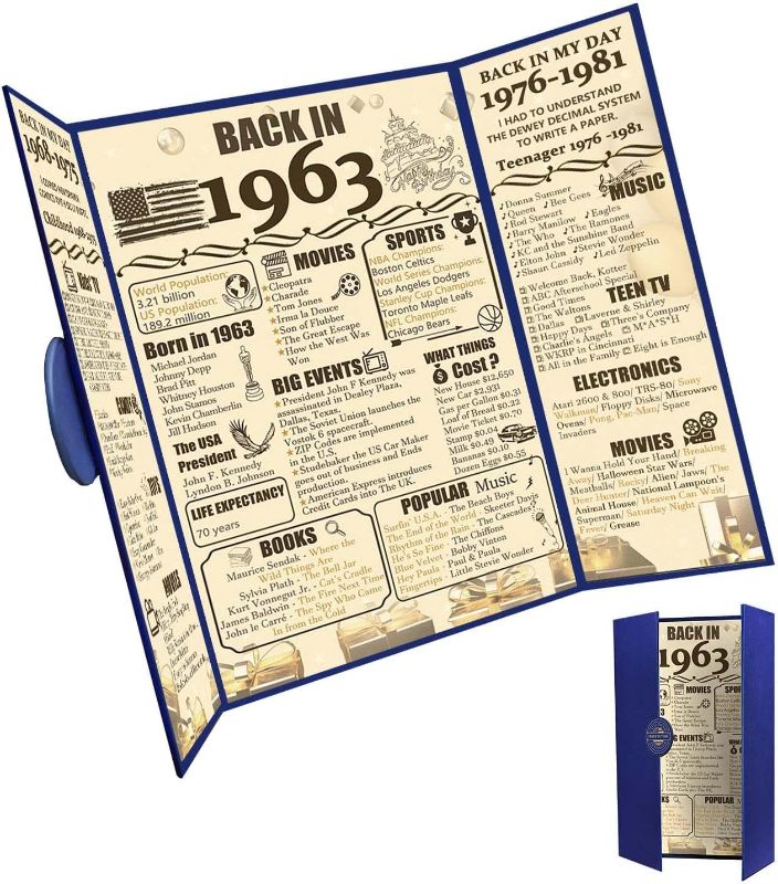 Photo 1 of 60th Birthday Gifts, Back in 1963 Poster for 60 Years Old Anniversary Party Decorations for Men & Women Party Supplies 60th Class Reunion Certificate Gifts (Blue Cover)
