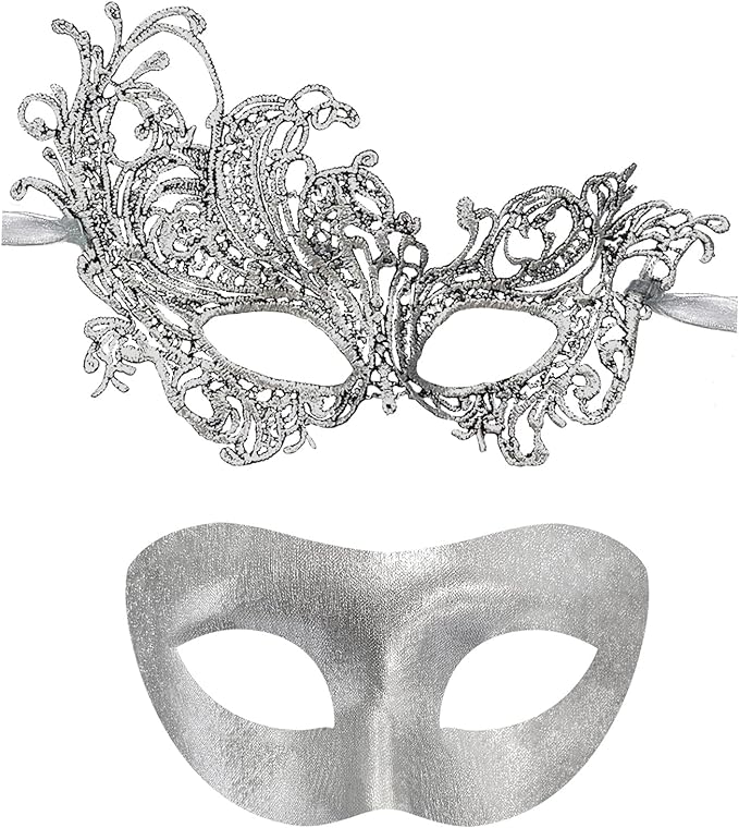 Photo 1 of IncreDecor Couple Masquerade Lace Mask Set, Fit for Women & Men Venetian Halloween Masks, Specially for Costume, Mardi Gras
