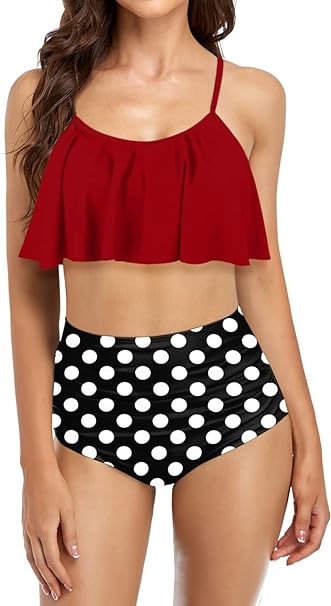 Photo 1 of Angerella Womens High Waisted Bikini Flounce Top Bathing Suits Swimwear L
